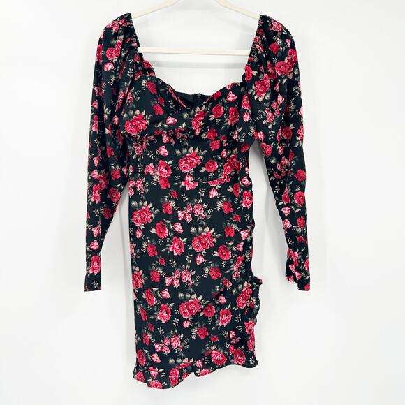 Boohoo Womens Dark Cottagecore Garden Party Floral Sweetheart Neck Mini Dress 6 - Picture 2 of 10